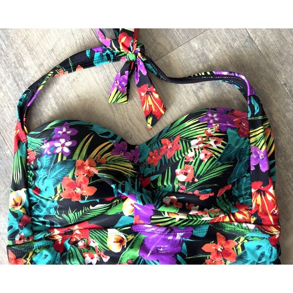 Catalina Women's XL 16-18 Twist Front Ruched Tropical Floral One Piece Swimsuit - Picture 3 of 6